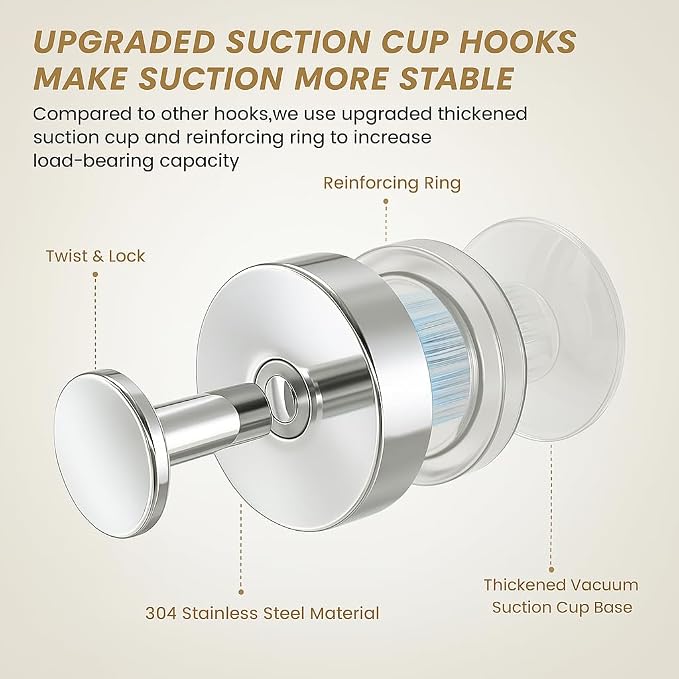 BKV Suction Cup Hooks for Glass Window, Removable Shower Hooks for Inside Shower - Image 4