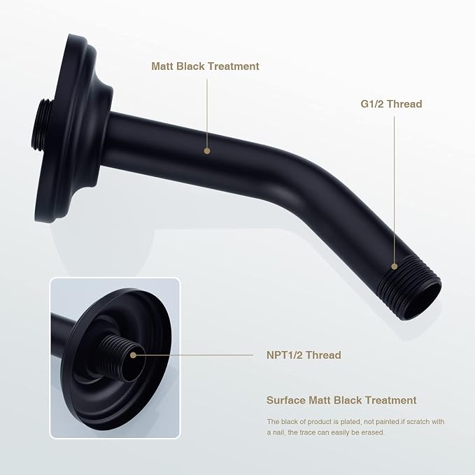 6 Inch Angled Shower Arm with Flange Stainless Steel Wall Mounted Extension Arm - Image 2