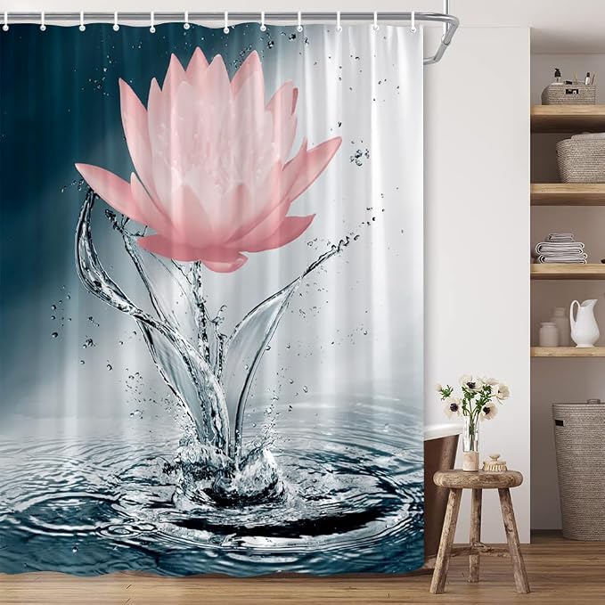 Lotus Shower Curtain Black White Blue Red Flower Elegant Blooming Floral by showercurtain