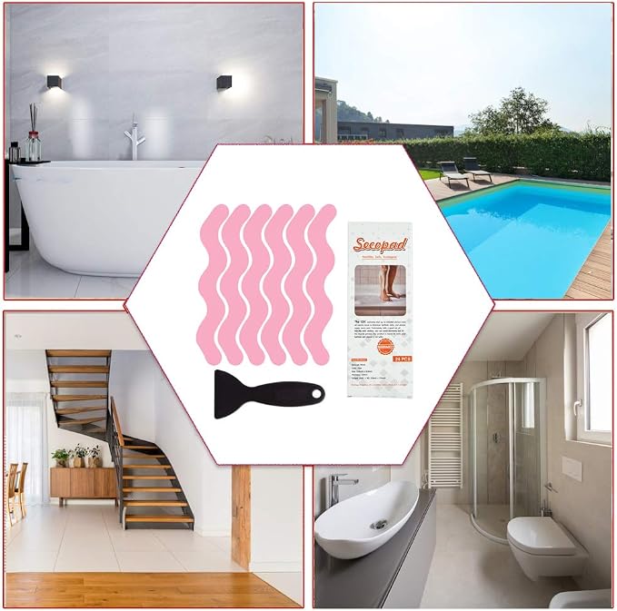 Anti Slip Shower Stickers, Adhesive Decals Safety Strips Scraper - Image 6