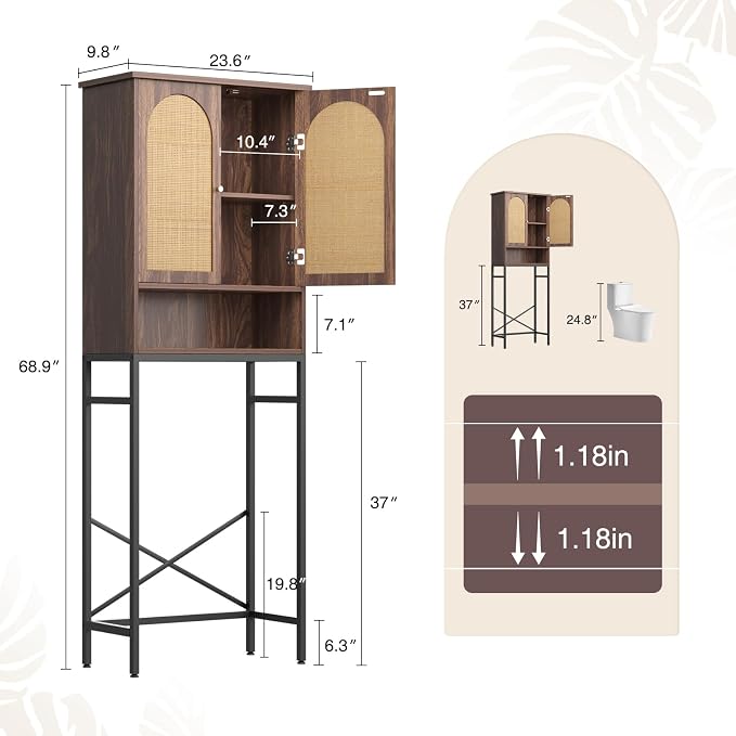 Rattan Toilet Storage Cabinet, Over The Rack Wood Cabinet - Image 2