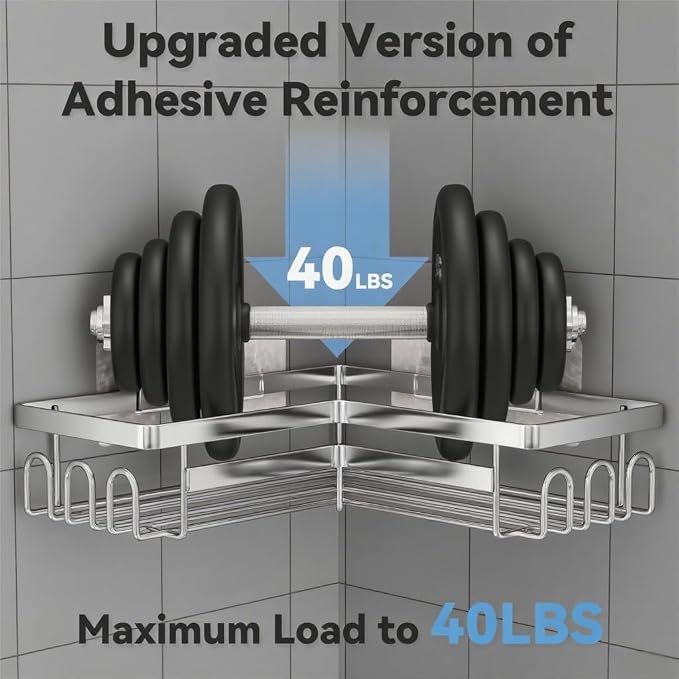 3 Pack Adhesive Corner Shower Caddy Shelf Organizer Rack, No Drilling Stainless - Image 3