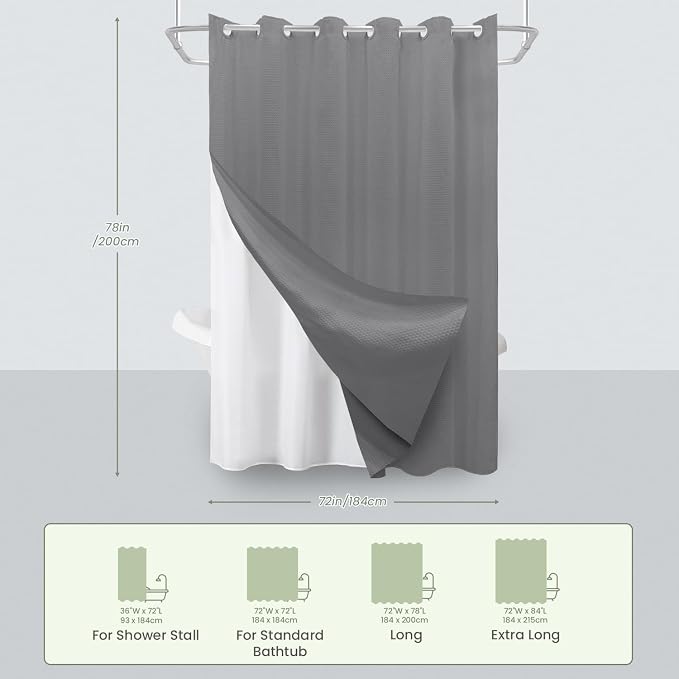 Inhousolu No Hook Waffle Weave Shower Curtain - Image 7
