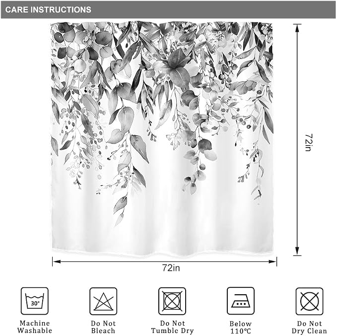 Riyidecor Black White Eucalyptus Shower Curtain - Image 5