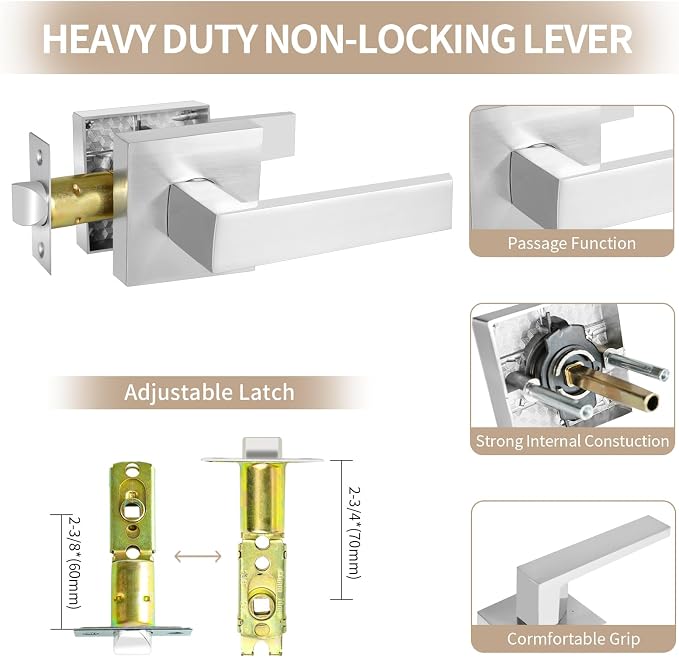 Passage Door Lever, Satin Nickel Interior Door Handles - Image 6