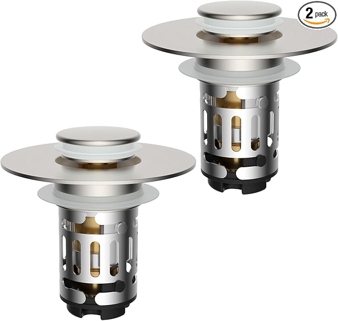 Hibbent 2 Pack Upgraded 3 in 1 Bathroom Sink Drain Strainer, Universal Pop Up by Hibbent