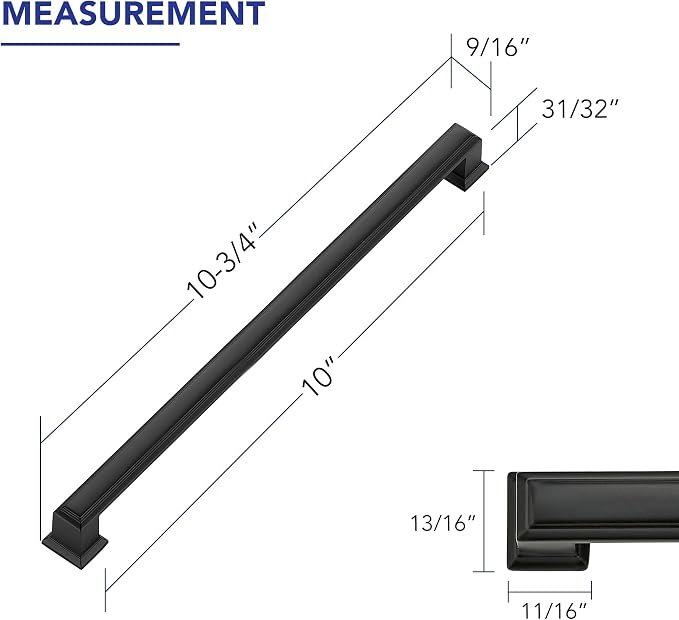 Ravinte Hardware 25 Pack Matte Black Cabinet Pulls, 10 Inch Hole Center Zinc - Image 2
