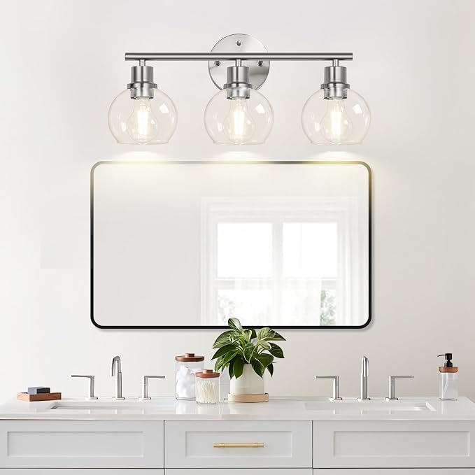 3-Light Bathroom Light Fixtures, Brushed Nickel Modern Vanity Lights Over Mirror - Image 6