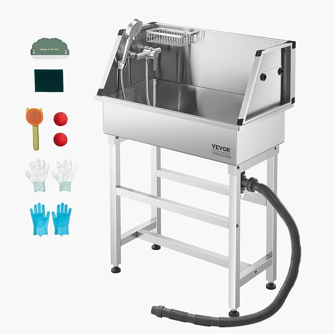 VEVOR Professional Dog Washing Station, 34 Inch Stainless Steel Pet Grooming Tub - Image 9