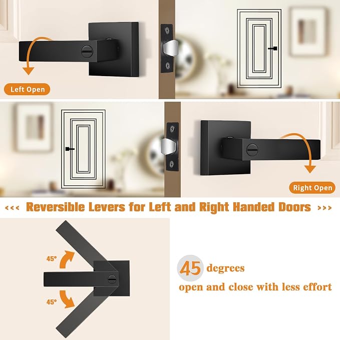 Probrico 5 Pack| Matte Black Square Privacy Door Levers Bed Bath Door Handles - Image 4
