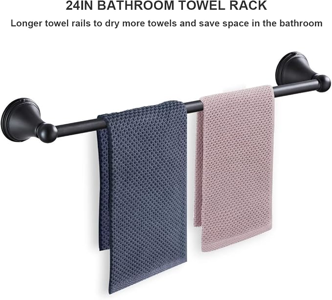 Newfun 8-Pieces Matte Black Bathroom Accessories Set Towel Racks - Image 2