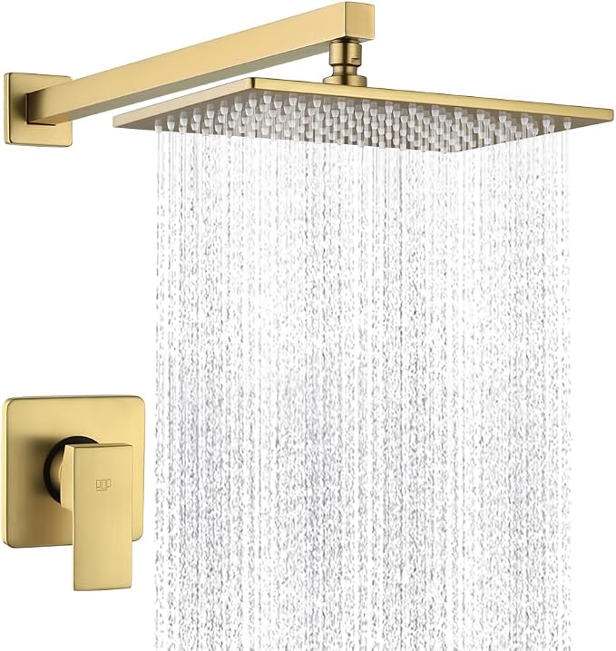 POP SANITARYWARE Shower Faucet Set Brushed Gold Bathroom Rainfall 12 Inch by POPSANITARYWARE