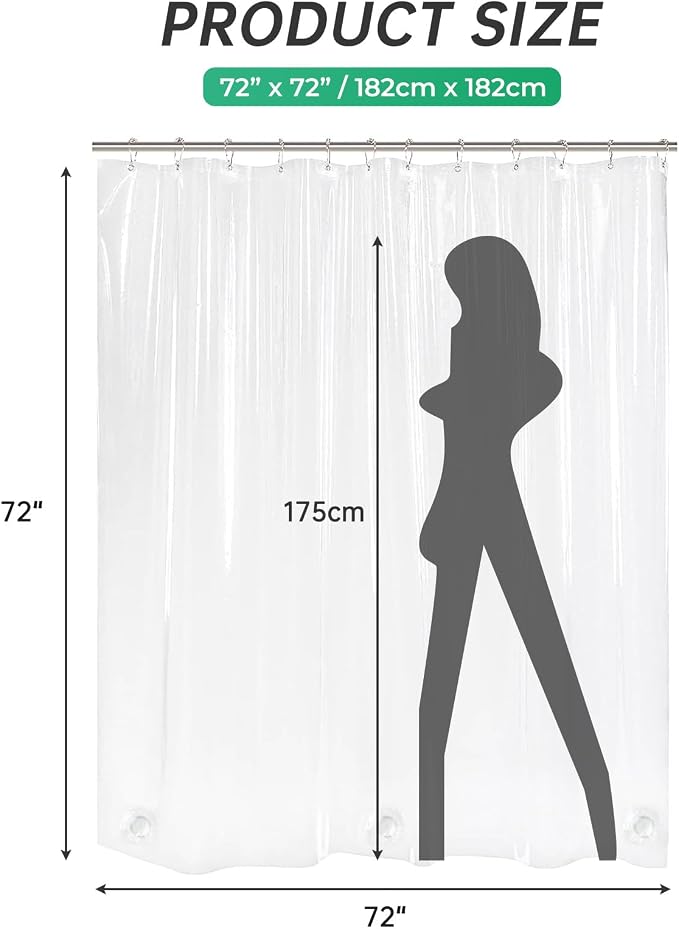 AmazerBath Plastic Shower Curtain, 70 x 72 Inches PEVA Heavy Duty Clear Shower - Image 6