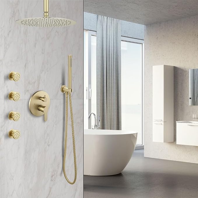 Brushed Gold Round Shower Faucet Set - Image 2