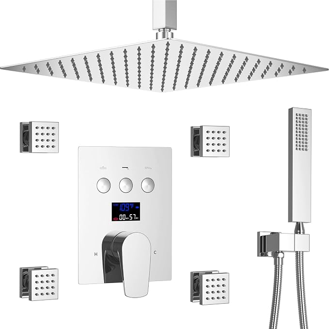Rain Shower System Polished Chrome 3 Way Digital Display Shower Faucet System by KATAIS