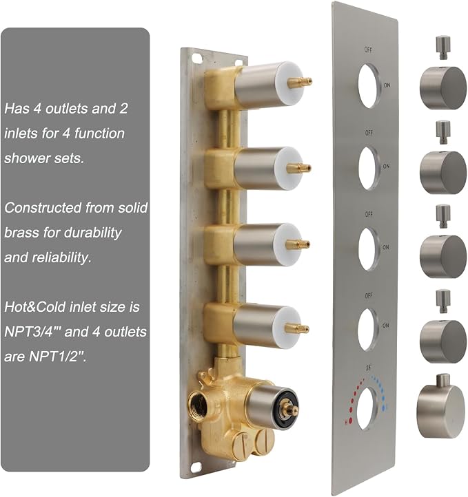 Thermostatic Rainfall Full Body Shower System Brushed Nickel Shower Fixtures 16 - Image 5