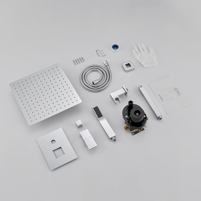 Shower System 12 Inches Rain Shower Combo Set Chrome Ceiling Mount Shower - Image 7