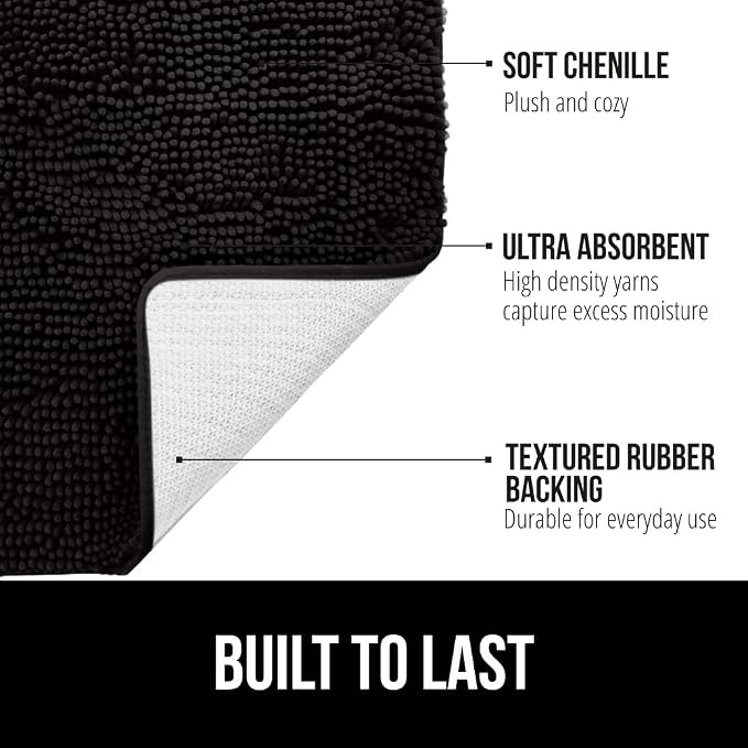 GORILLA GRIP Bath Rug Mat 60x17, Thick Soft Absorbent Chenille, Quick Dry - Image 2