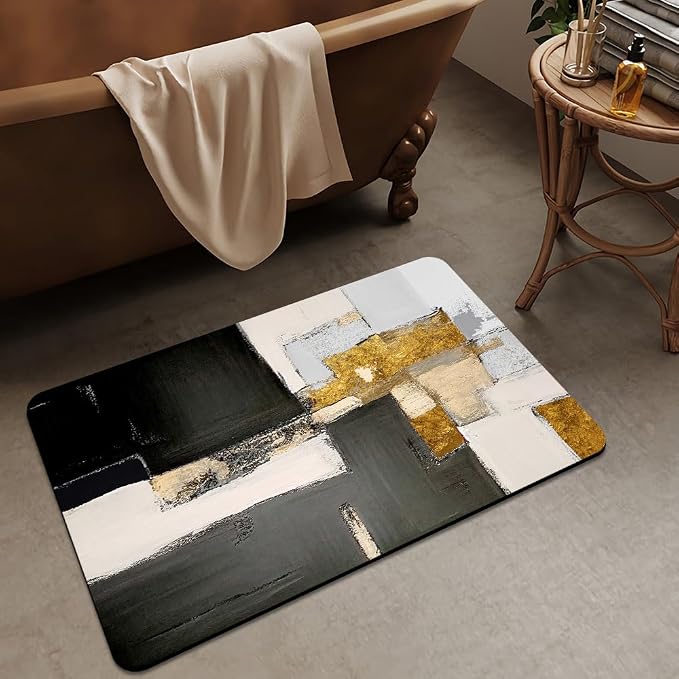 Bath Mat Rug, Abstract modern black gold Non Slip Quick Dry Super Absorbent - Image 3