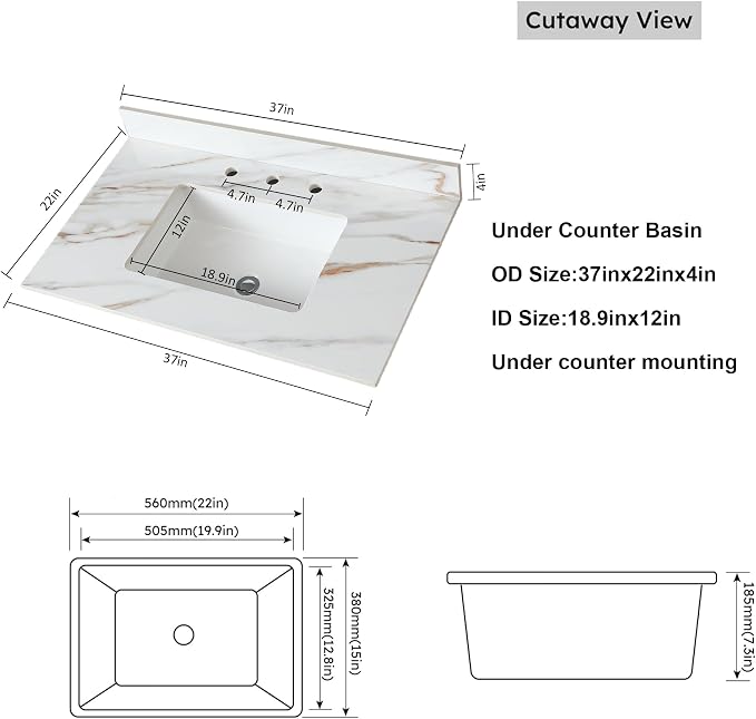 Montary 37"x 22" Bathroom Vanity Top - Image 7