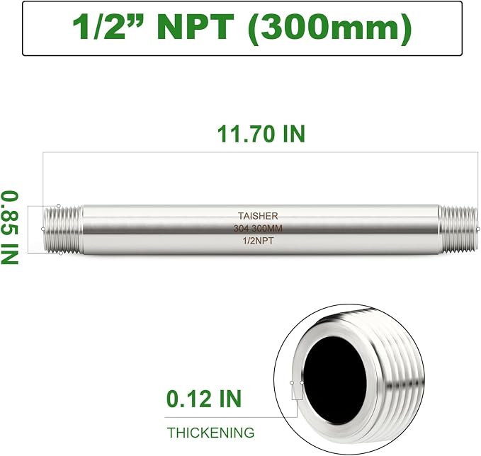 TAISHER 2PCS Stainless Steel Pipe Fittings, 1/2" NPT Male x 1/2" NPT Male - Image 2