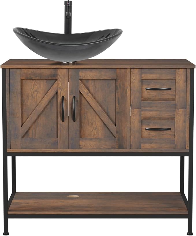 YOURLITE Bathroom Vanity, Rustic Brown Modern Wood Cabinet by YOURLITE