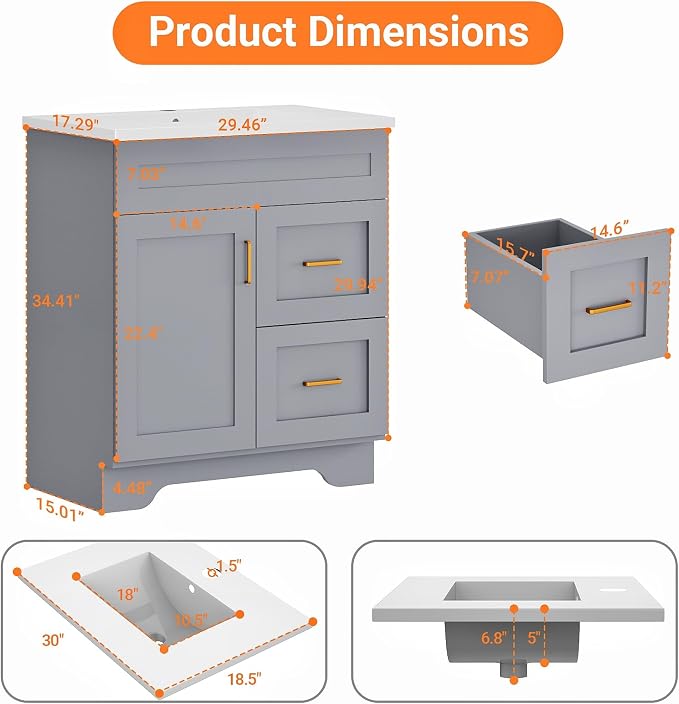 30-Inch Premium Wooden Bathroom Vanity - Image 2