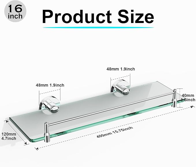 Glass Bathroom Shelves, Chrome Polished Floating Shelves - Image 3