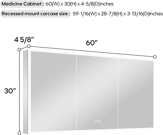 WELLFOR 60" X 30" LED Mirrored Bathroom Cabinet - Image 2