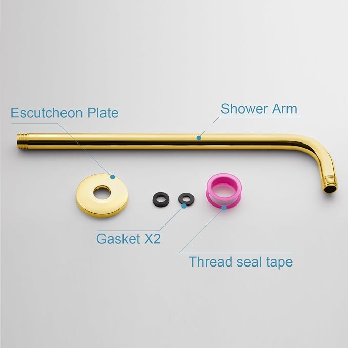 OFFO Shower Arm with Flange, 12 in Bright Gold Wall Mount Replacement Angle - Image 6