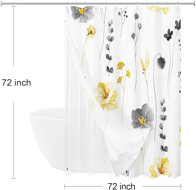 Gibelle 3 in 1 Shower Curtain Set, Waterproof Fabric Bathroom Curtain 72x72 - Image 6