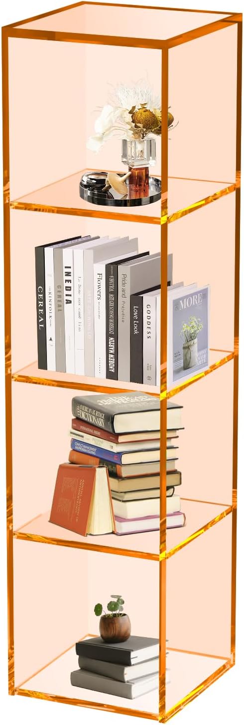 42.5" Acrylic Bookcase, 4-Tier Floor Standing Clear Acrylic Bookshelf, Sturdy by Vakiorn