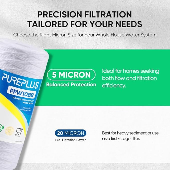 PUREPLUS 5 Micron 10 x 4.5 Whole House String Wound Sediment Filter - Image 4