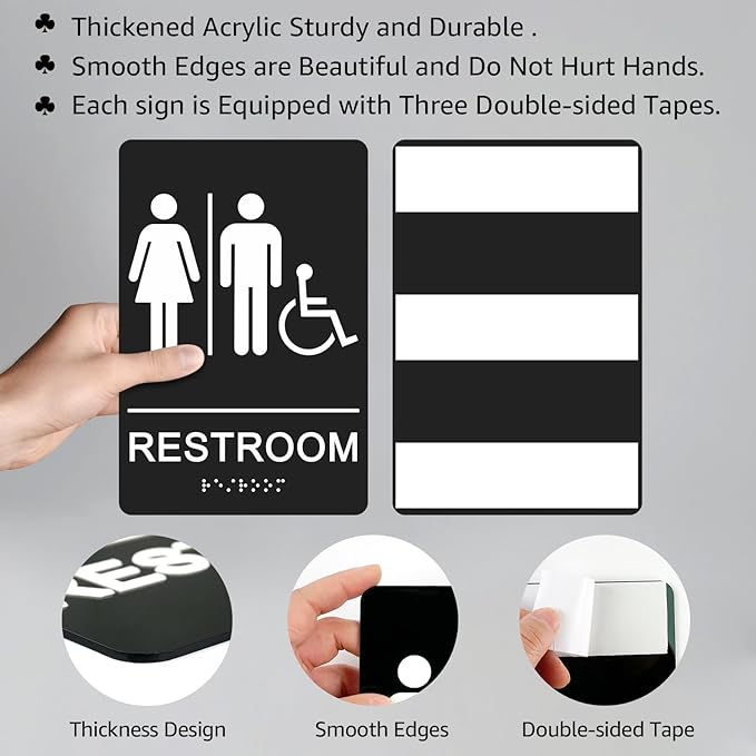 GicnKeuz ADA Braille Unisex Bathroom Signs, 9 x 6 Inches Restroom Signs - Image 3