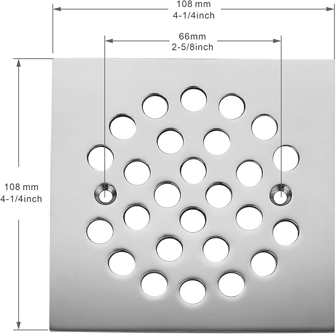 Square 4-1/4-inch Screw-in Shower Floor Drain Grate Strainer - Image 2
