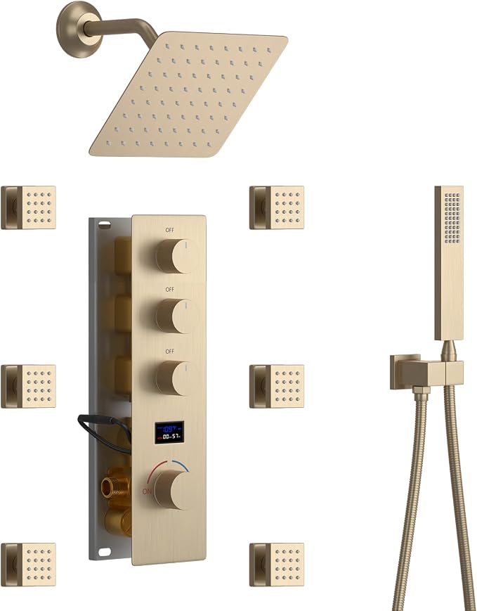 Digital Shower System Brushed Gold Shower Faucet Set by KATAIS