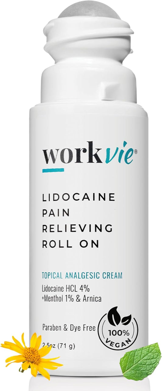 Lidocaine Roll On Pain Relief Cream, Safe by Workvie