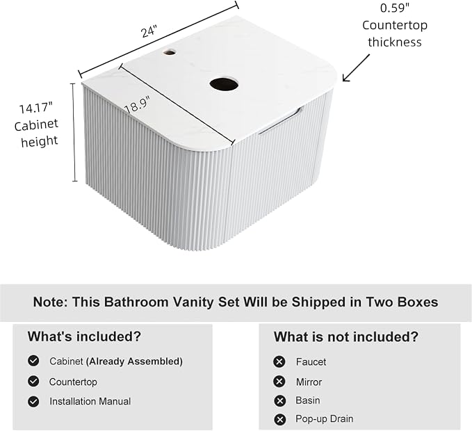 24" Floating Bathroom Vanity Without Sink, Marble Top, Solid Wood Surface and - Image 2