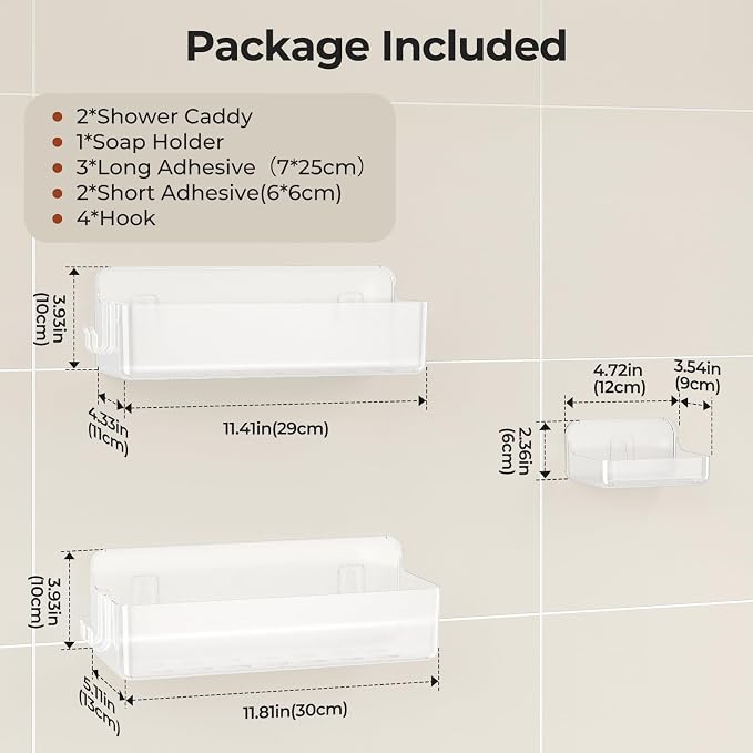 Orimade Shower Caddy 3-Pack, No-Drill Adhesive Shelves - Image 7