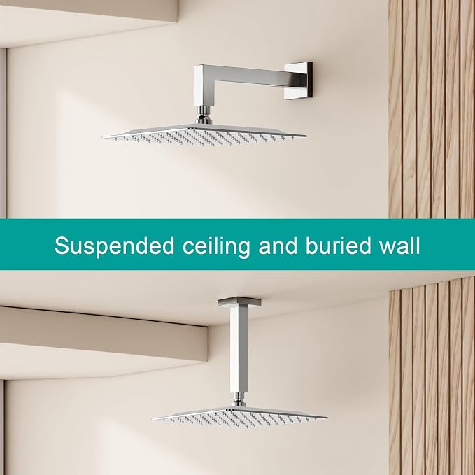 Square Rain Shower Head, High Flow Stainless Steel, Work - Image 3