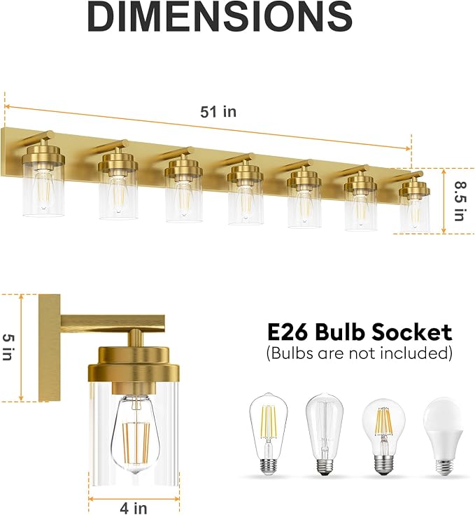 IZORRO Bathroom Vanity Light Fixture, 7-Light 51 Inch Gold Bathroom Light - Image 2
