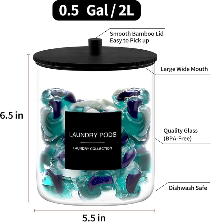 TIPGO Glass Jars for Laundry Room Organization, Laundry Pods Container - Image 3