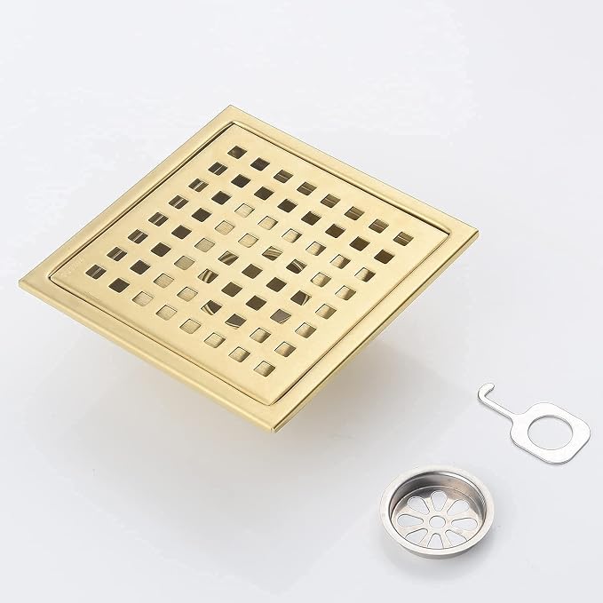 Square Shower Floor Drain Brushed Gold 6 Inch，Grille - Image 6