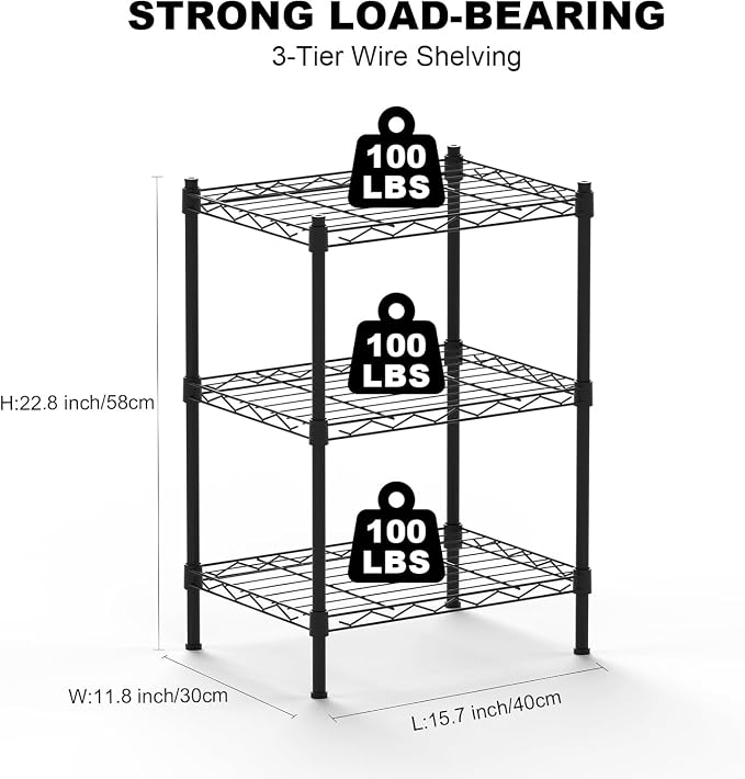 3-Tier Heavy Duty Wire Shelving Unit - Image 3