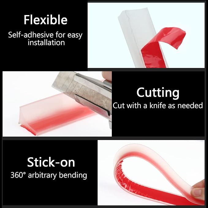 New Collapsible Shower Threshold Water Dam, Self Adhesive Silicone Waterproof - Image 4