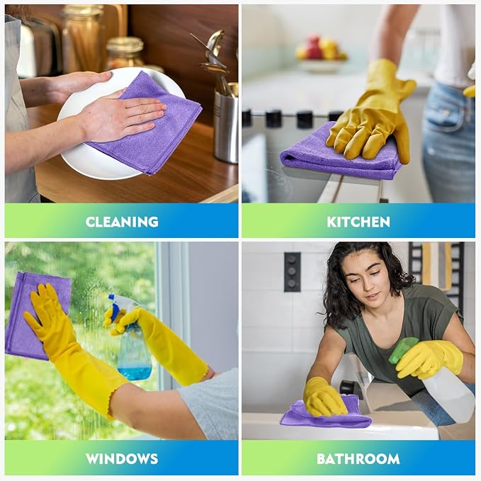 HOMEXCEL Purple Microfiber Cleaning Cloth 12 Pack 12.5 x 12.5 Inch Microfiber - Image 6