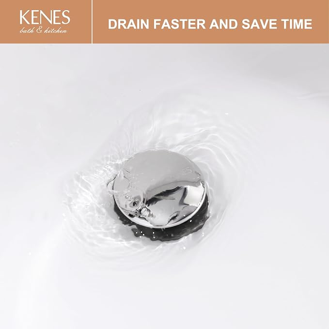 KENES Bathroom Vessel Sink Pop Up Drain Assembly Without Overflow, Chrome - Image 7