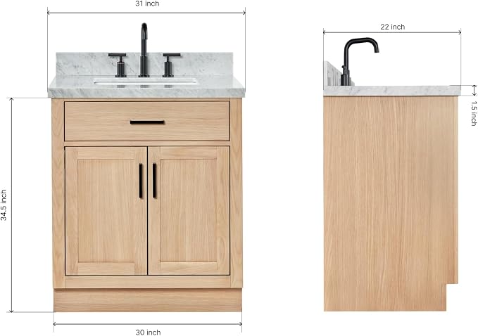 ARIEL Hepburn 31" Inch Oak Single Bathroom Vanity - Image 2