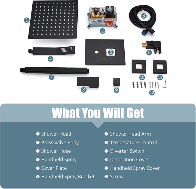 Aolemi Matte Black Ceiling Mount Rain Shower Head - Image 9