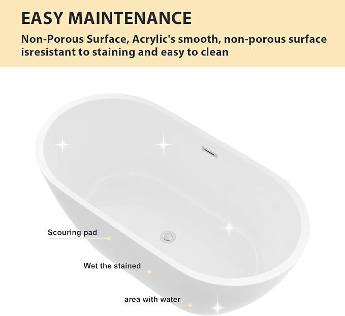 Logmey 59 Inch White Acrylic Freestanding Bathtub - Image 6